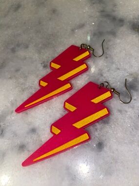 Bold Pink and Yellow Lightning Earrings